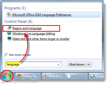 avvia la regione e il pannello di controllo della lingua in Windows 7