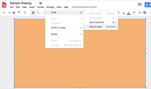 Seleziona la forma e scegli Disposizione> Ordine> Porta in secondo piano.