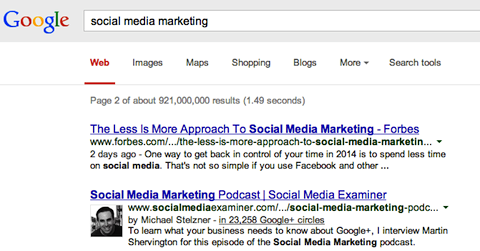 ricerca di social media marketing su google +