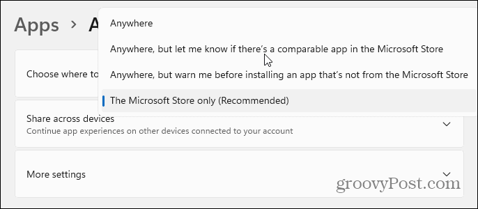 Altre funzionalità di installazione dell'app Windows 11