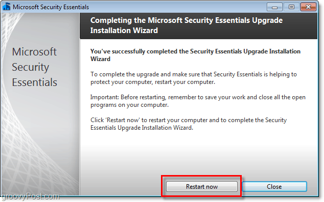 riavviare il computer per completare l'installazione beta di microsoft security essentials 2.0