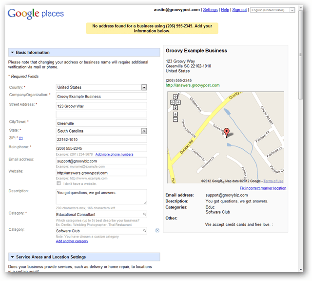 creare un nuovo elenco locale di google maps
