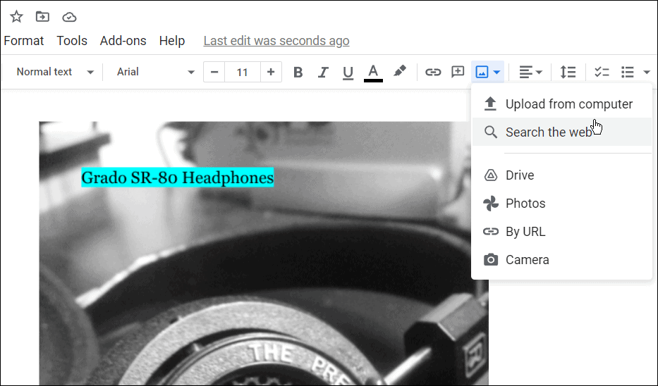 aggiungi un'immagine come sovrapporre le immagini in Google Docs