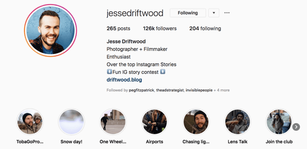 Profilo Instagram di Jessie Driftwood.