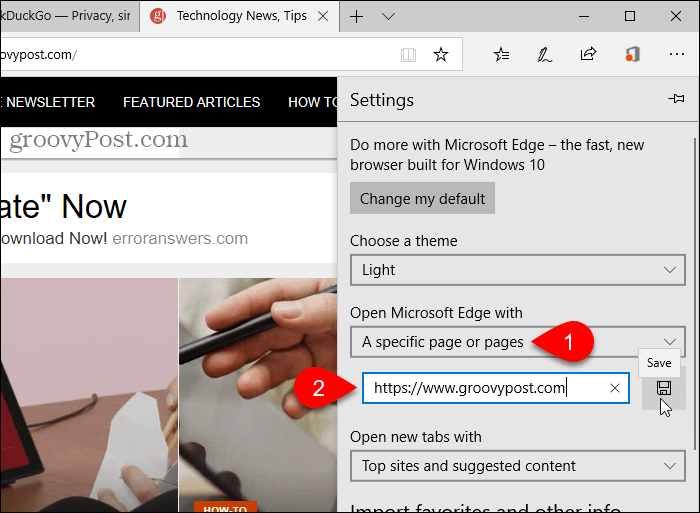 Salvare un URL per Open Microsoft Edge con opzione