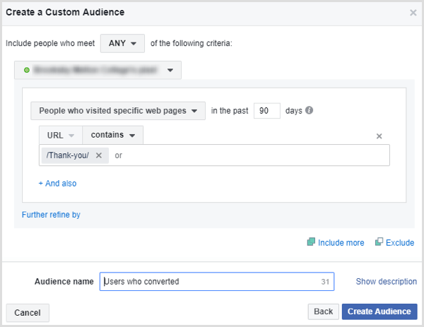 facebook crea persone di pubblico personalizzato che hanno inviato il modulo