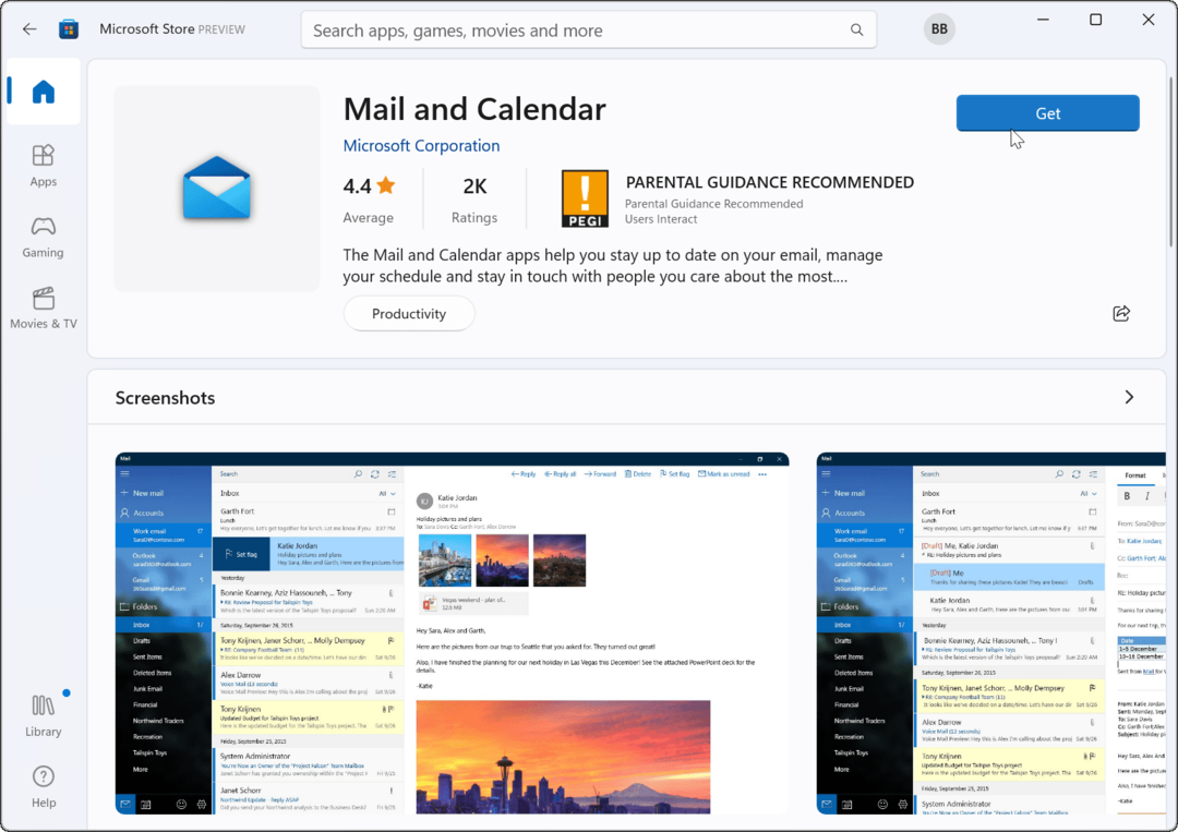 reinstallare l'app Mail Microsoft Store
