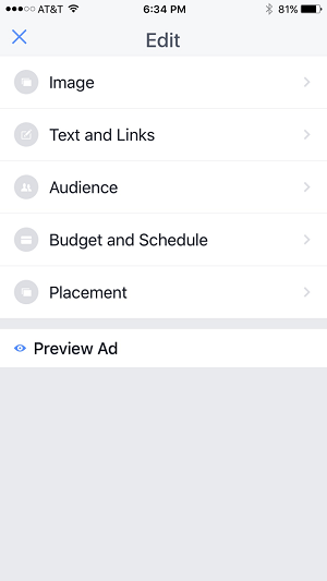 modificare le opzioni per la campagna pubblicitaria nell'app di gestione delle pagine di Facebook