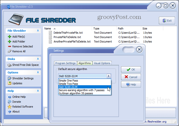 Strumento di eliminazione sicura di File Shredder per Windows