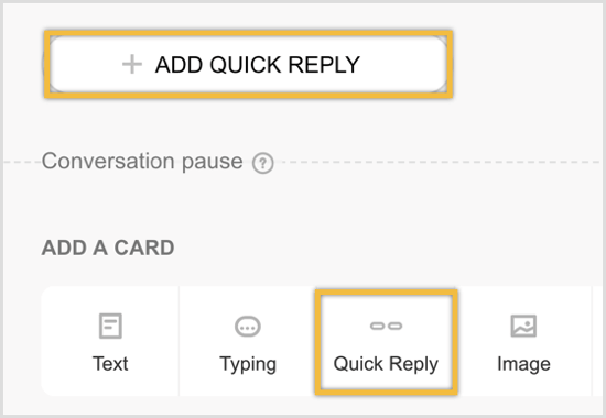 Fare clic per aggiungere una scheda di risposta rapida, quindi fare clic su Aggiungi risposta rapida.
