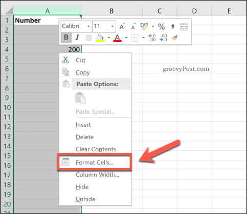 Opzione celle formato Excel