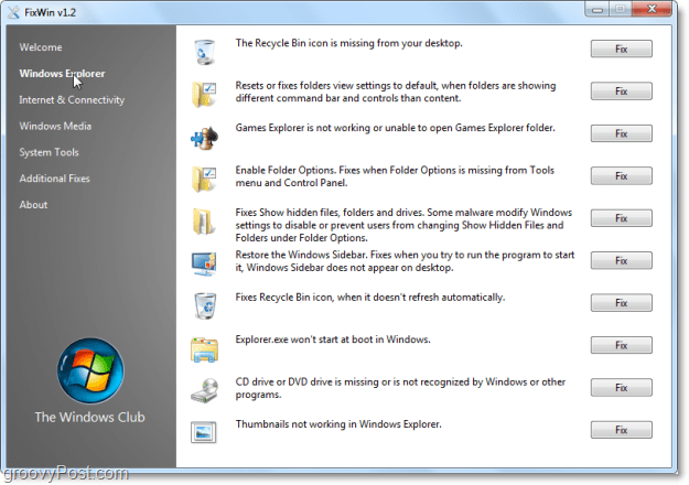 FixWin Windows Explorer risolve screenshot