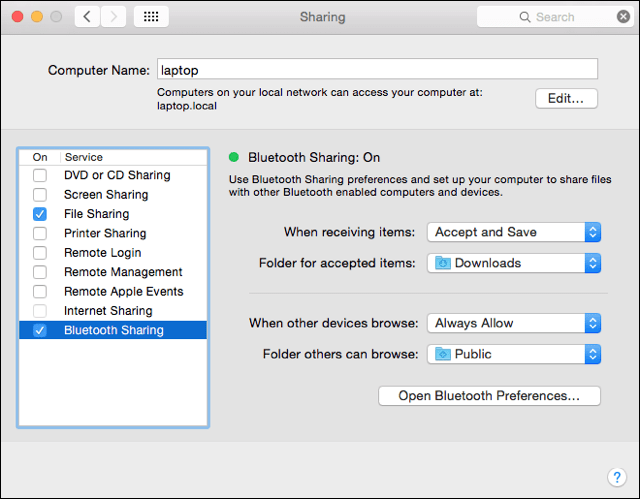 Condivisione Bluetooth sul Mac