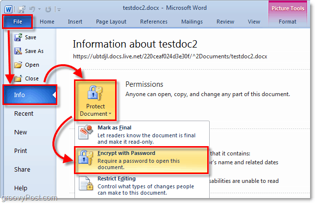 proteggere con password un documento di Office 2010