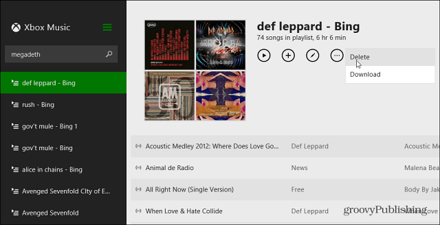 Elimina playlist Xbox Music