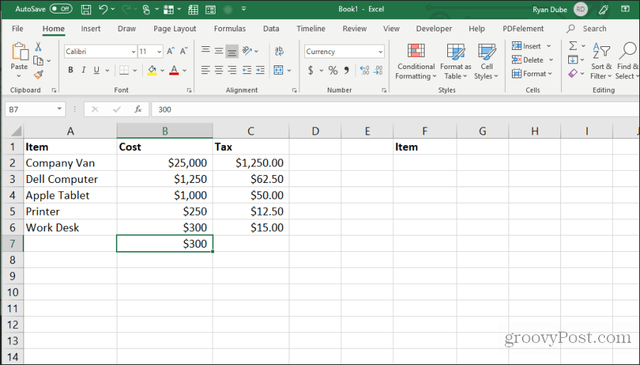 usando control-d in Excel