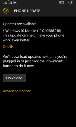 Windows 10 Mobile Aggiornamento di aprile