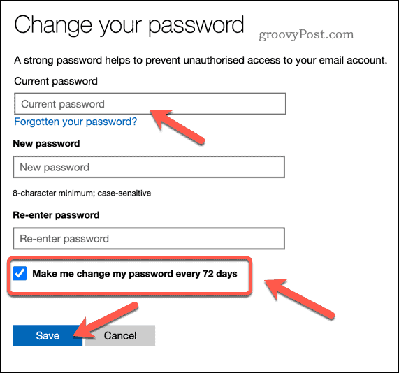 Imposta la scadenza della password in un account Microsoft