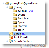Nuovo elenco di account GMAIL iMAP nella barra degli strumenti di navigazione di Outlook