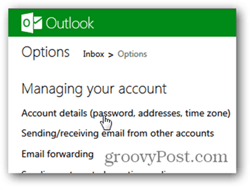 cambia la password di outlook.com - fai clic sui dettagli dell'account