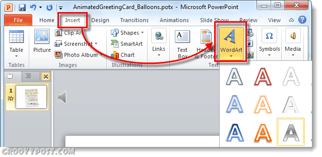 inserire wordart nelle e-card di powerpoint 2010