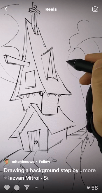 esempio di una bobina Instagram che mostra un tutorial di disegno passo dopo passo