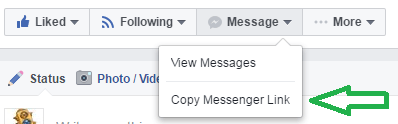Trova il collegamento per il Messenger della tua pagina Facebook.