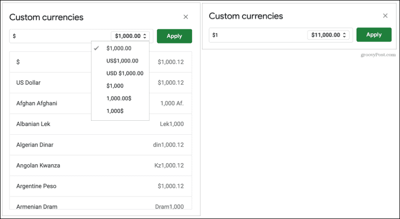 Formati valuta personalizzati Custom