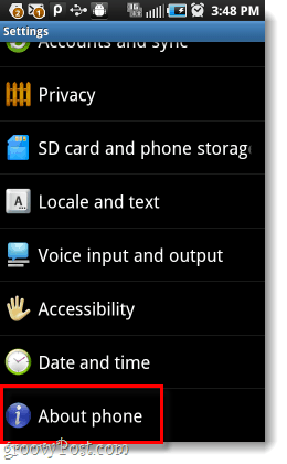 menu delle impostazioni Android sul telefono