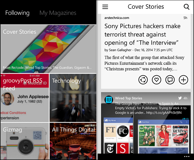 Flipboard finalmente disponibile per telefoni Windows da 512 MB