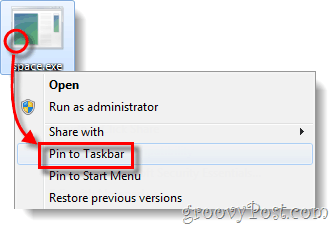 aggiungi il file exe alla barra delle applicazioni di Windows 7