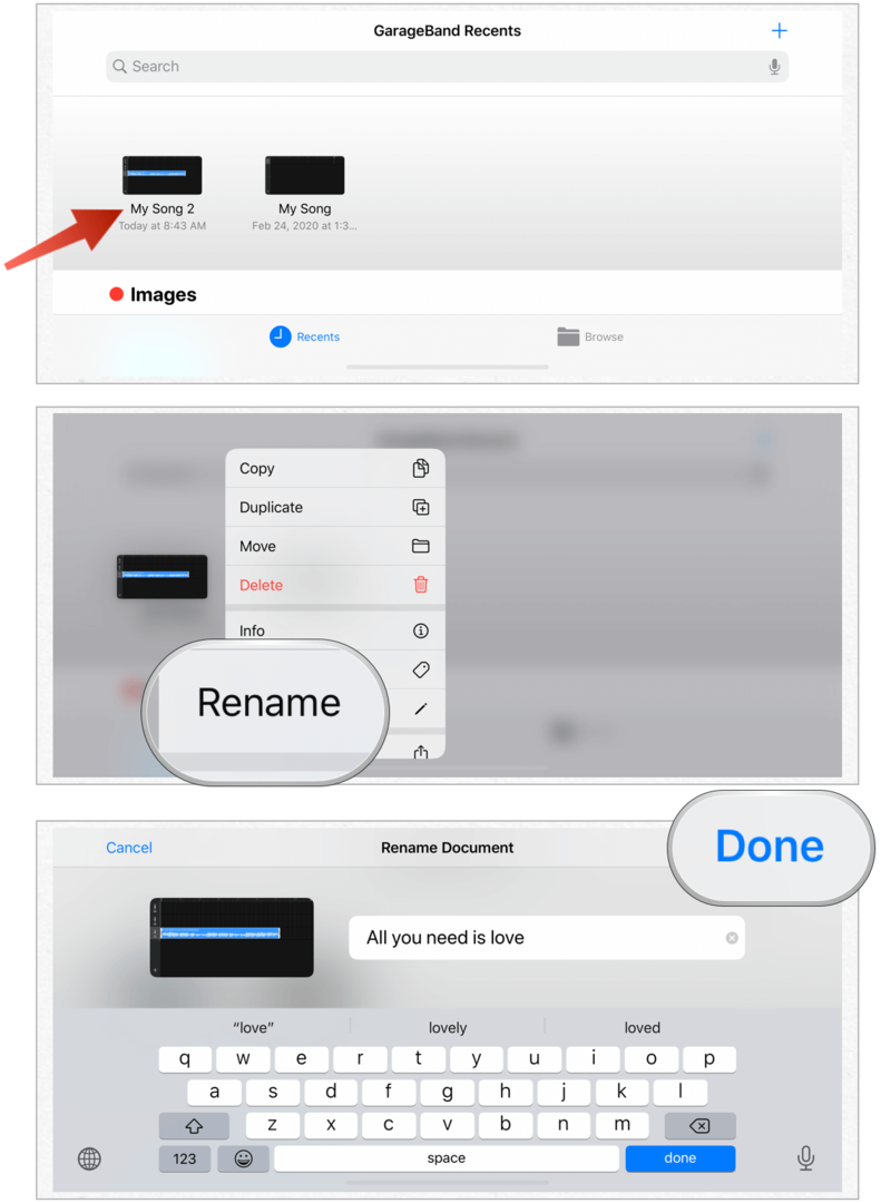 GarageBand rinomina il file