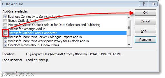 Come rimuovere o disabilitare Outlook Social Connector in Office 2010