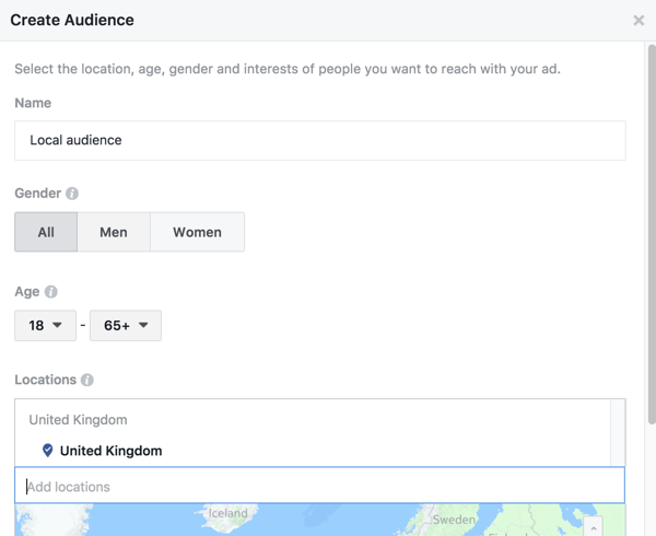 Facebook ti consente di indirizzare un post potenziato a posizioni specifiche.