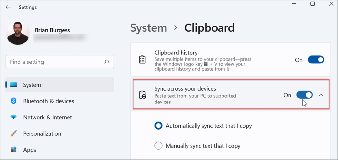 sincronizza la cronologia degli appunti su tutti i dispositivi Windows 11