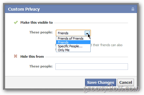 Condivisione della privacy personalizzata per aggiornamenti e foto di Facebook