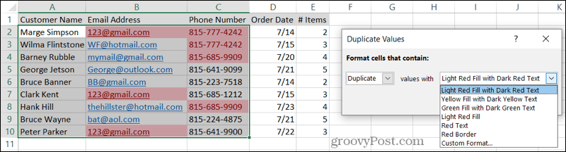 Seleziona Formattazione per duplicati in Excel