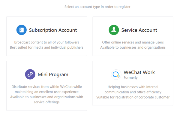 Imposta WeChat per le aziende, passaggio 2.
