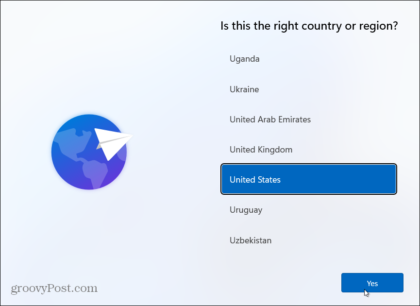 Scegli Paese Installa Windows 11