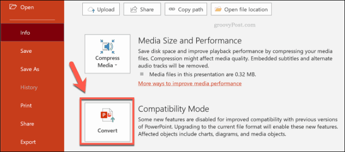 PowerPoint converte il pulsante PPT in PPTX