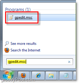 accedere all'editor dei criteri di gruppo (gpedit.msc) dal globo di avvio di Windows 7 (menu)