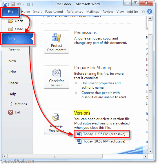 la versione salvata automaticamente ripristina Outlook 2010