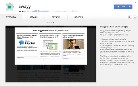 Swayy ha anche un'estensione di Google Chrome per semplificare la condivisione delle scoperte di contenuti.