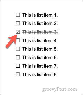 Un elenco di controllo di esempio in Google Documenti
