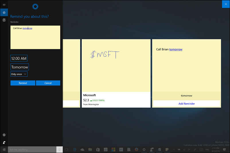 Suggerimento per l'aggiornamento dell'anniversario di Windows 10: utilizzare Inking con Sticky Notes e Cortana