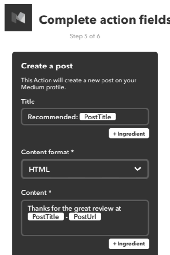 Puoi anche creare un'applet IFTTT per consigliare un post di Medium sul tuo account Medium.