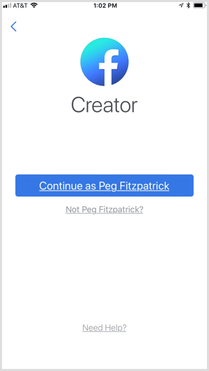 Accedi all'app Facebook Creator