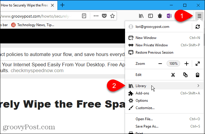 Seleziona Libreria in Firefox per Windows