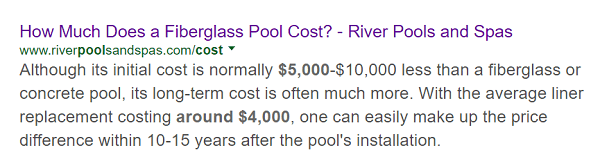 L'articolo di River Pools sul costo di una piscina in fibra di vetro compare per primo in una ricerca su questo argomento.