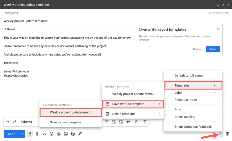 Modifica e sovrascrivi un modello